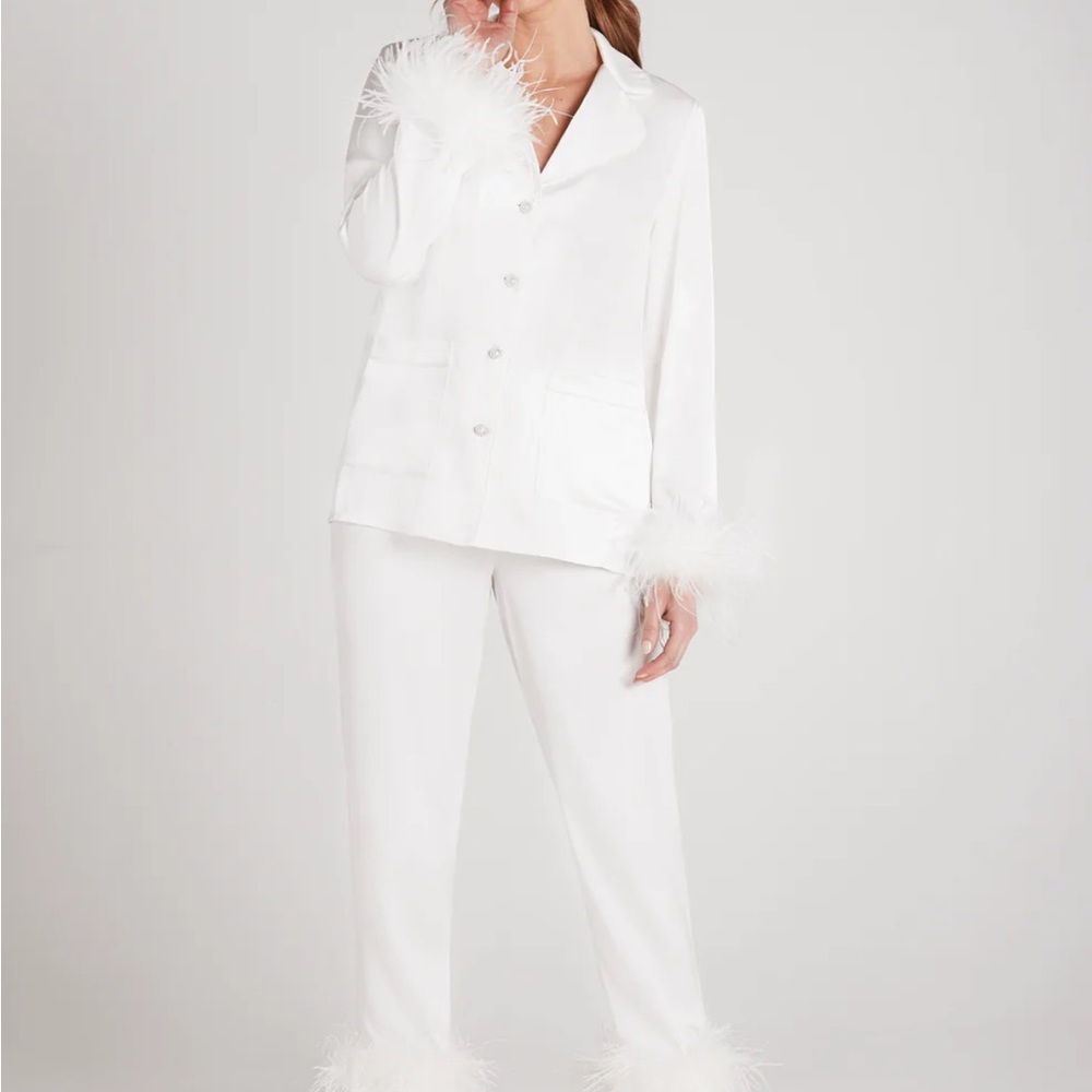 Nadine Merabi White Feather Pajama Set